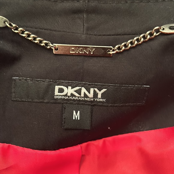 DKNY RUFFLED FRONT DRESSY FORMAL COAT BLACK / RED LINING ABOVE KNEE SIZE M - Picture 4 of 4